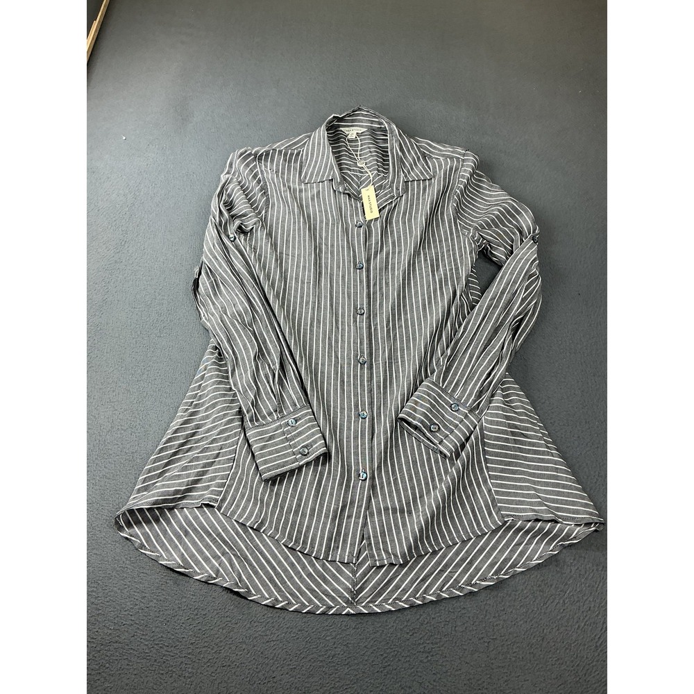 Max Studio Button-Up Tunic Womens XS Gray Striped Rayon Relaxed Fit Lightweight